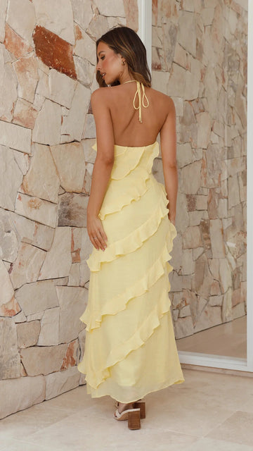 Party Halter Neck Ruffles Dress | Long