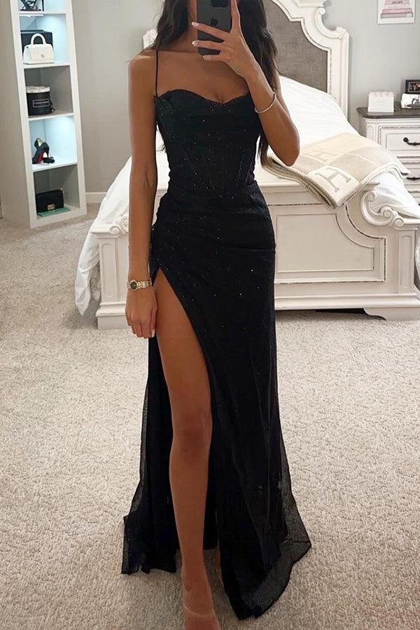 Women's Slit Sequin Dress | Spaghetti Strap
