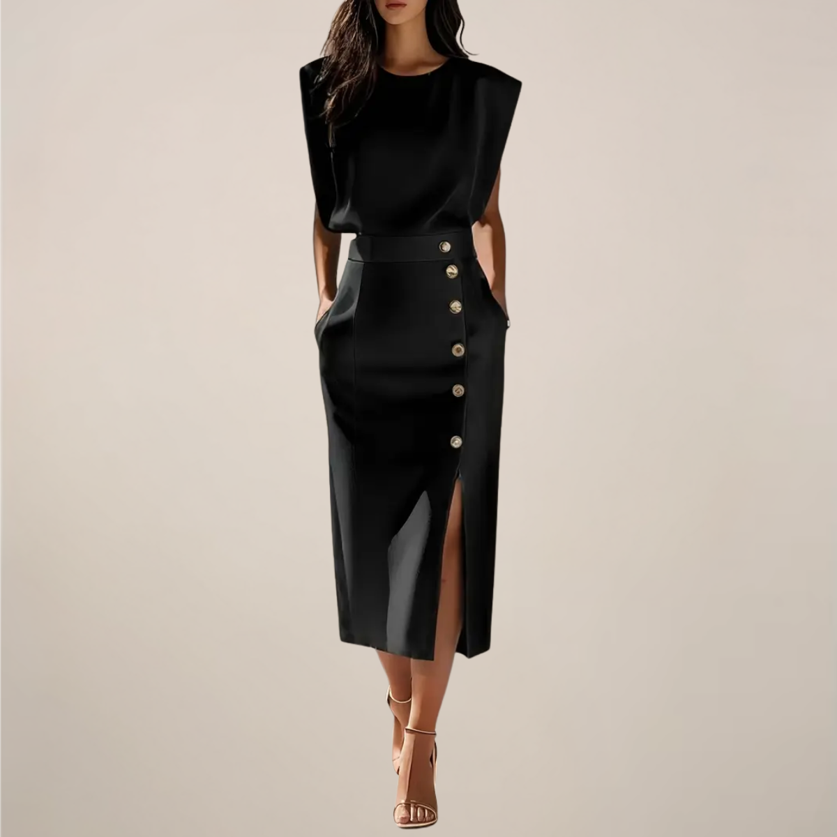 Party Button Detail and Side Slit Dress | Midi