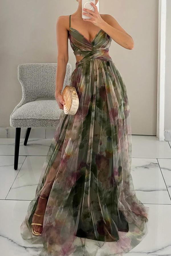 Party V-Neck Printing Dress| Long
