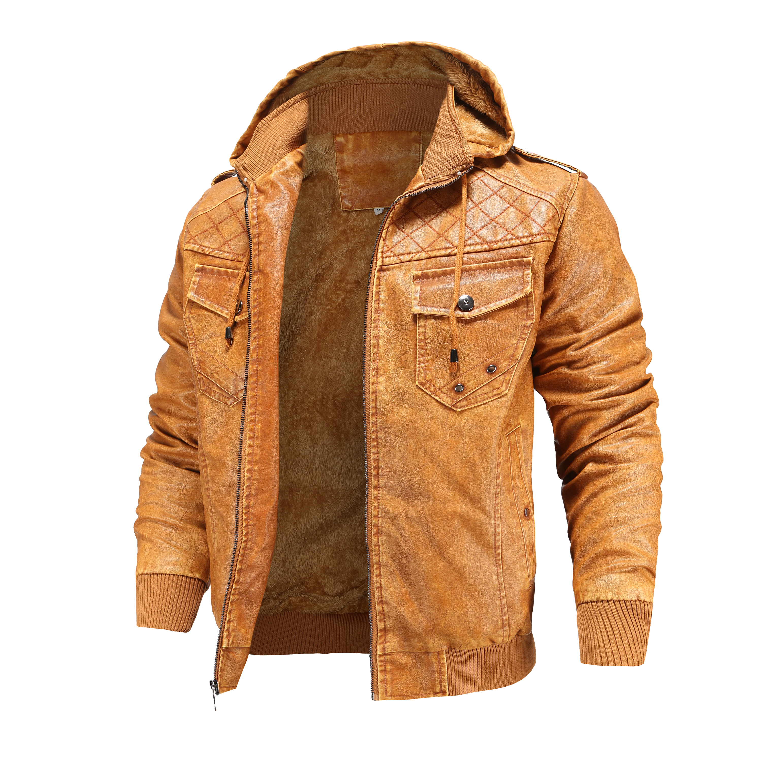 Men's Hooded Leather Jacket | Winter