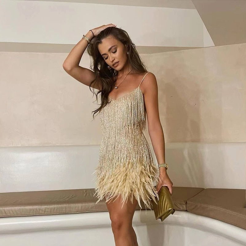 Women's Feather Sequin Dress | Mini
