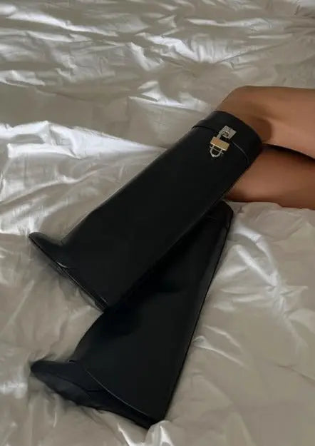 Women's Wedge Knee High Boots | Lock Detail
