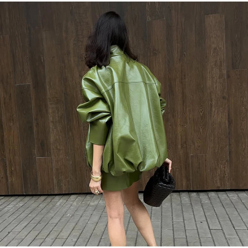 Women's Zip Up Leather Jacket | High Neck