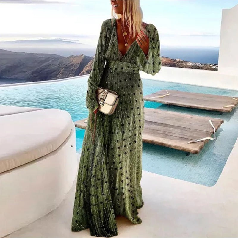 Party V-Neck Maxi Dress | Green